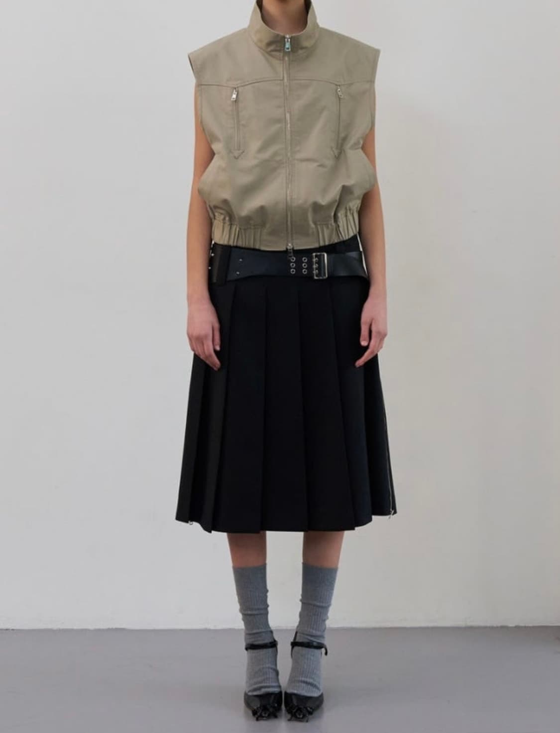 [LCDC] 엘씨디씨 사이드 지퍼 플리츠 미디 스커트 #BLACK (M) 상품이미지1