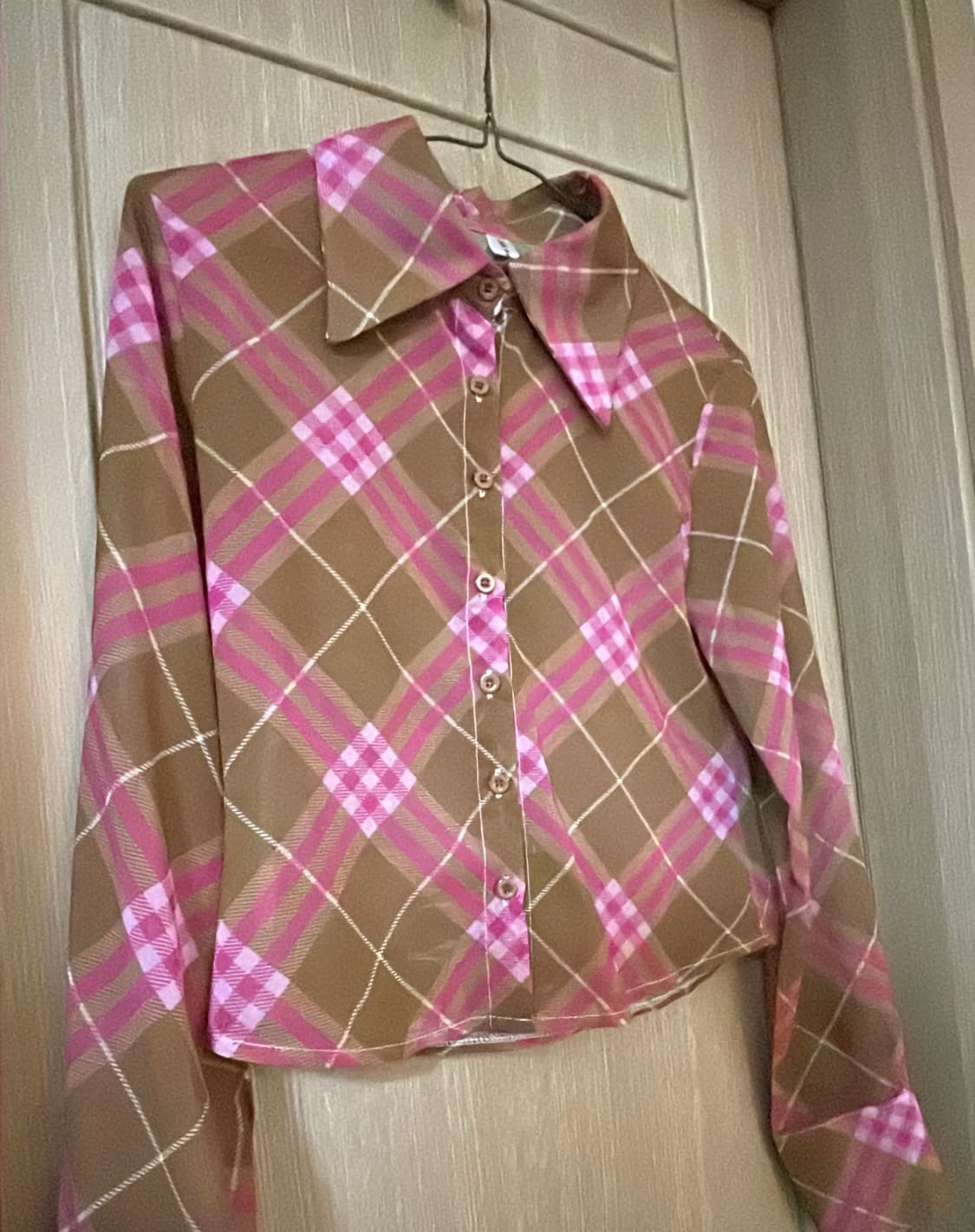 핑크 체크 남방 셔츠 상품이미지4