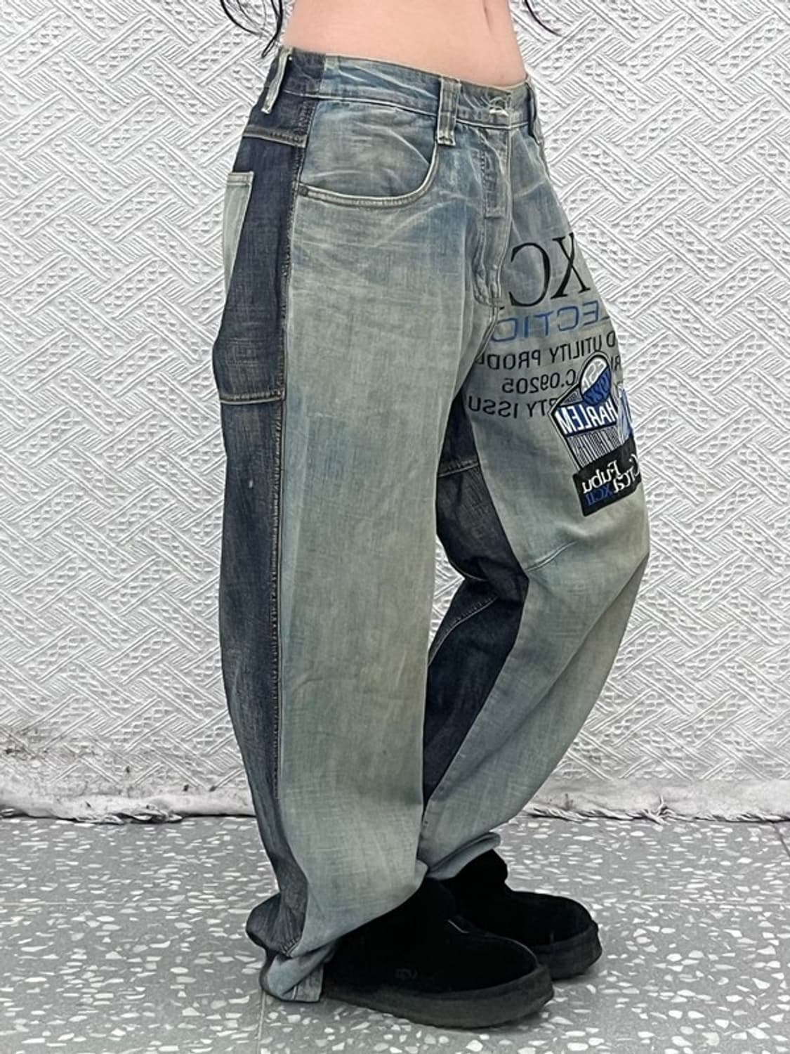 푸부 올드스쿨 레트로 스트릿 언발 프린팅 데님팬츠 32인치 C08953 상품이미지1