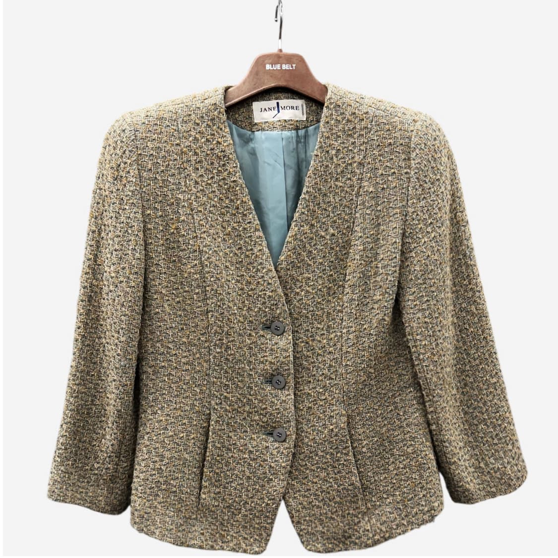 JPN VINTAGE 트위드 크롭 울자켓 3버튼 히든포켓 숄더패드 디테일 상품이미지1