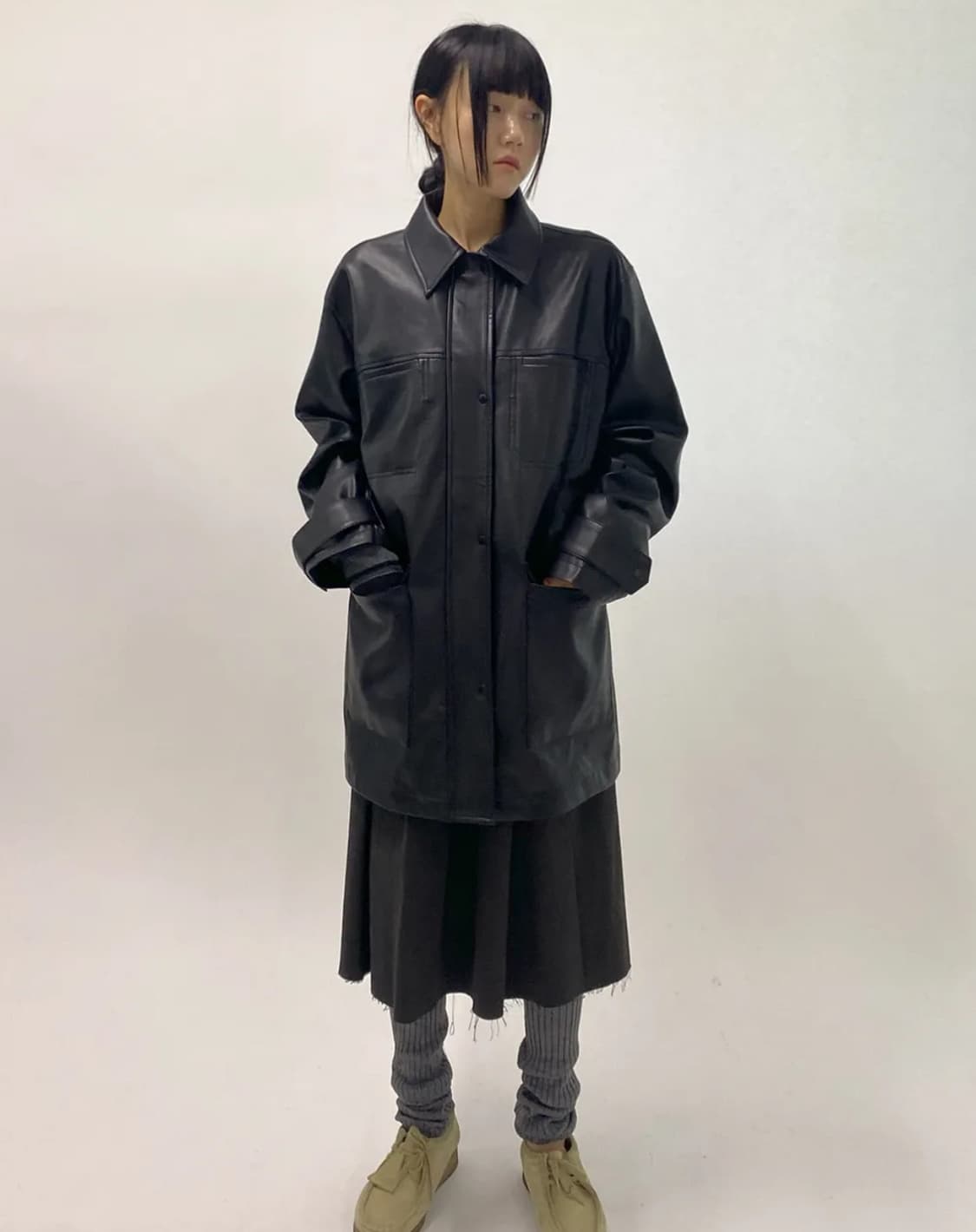 밀로우먼 비건 레더 카 코트 [블랙] 상품이미지2