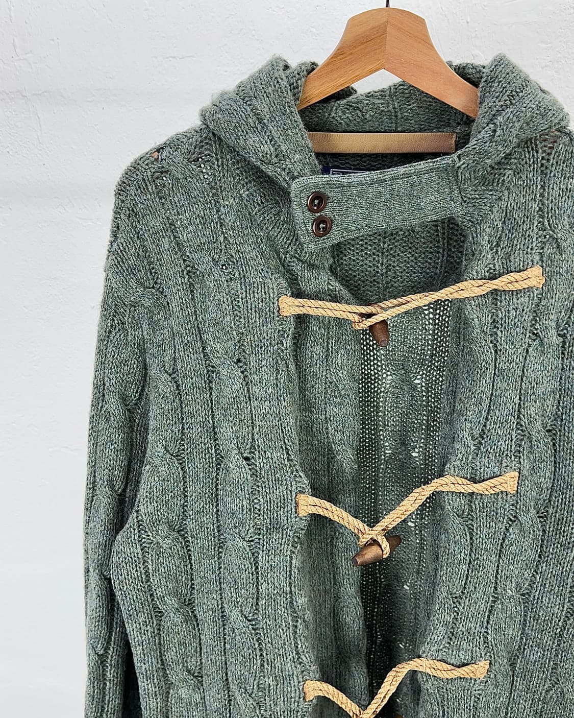 90s 폴로 랄프로렌 그린 그레이 케이블 울 더플 니트 가디건 상품이미지2