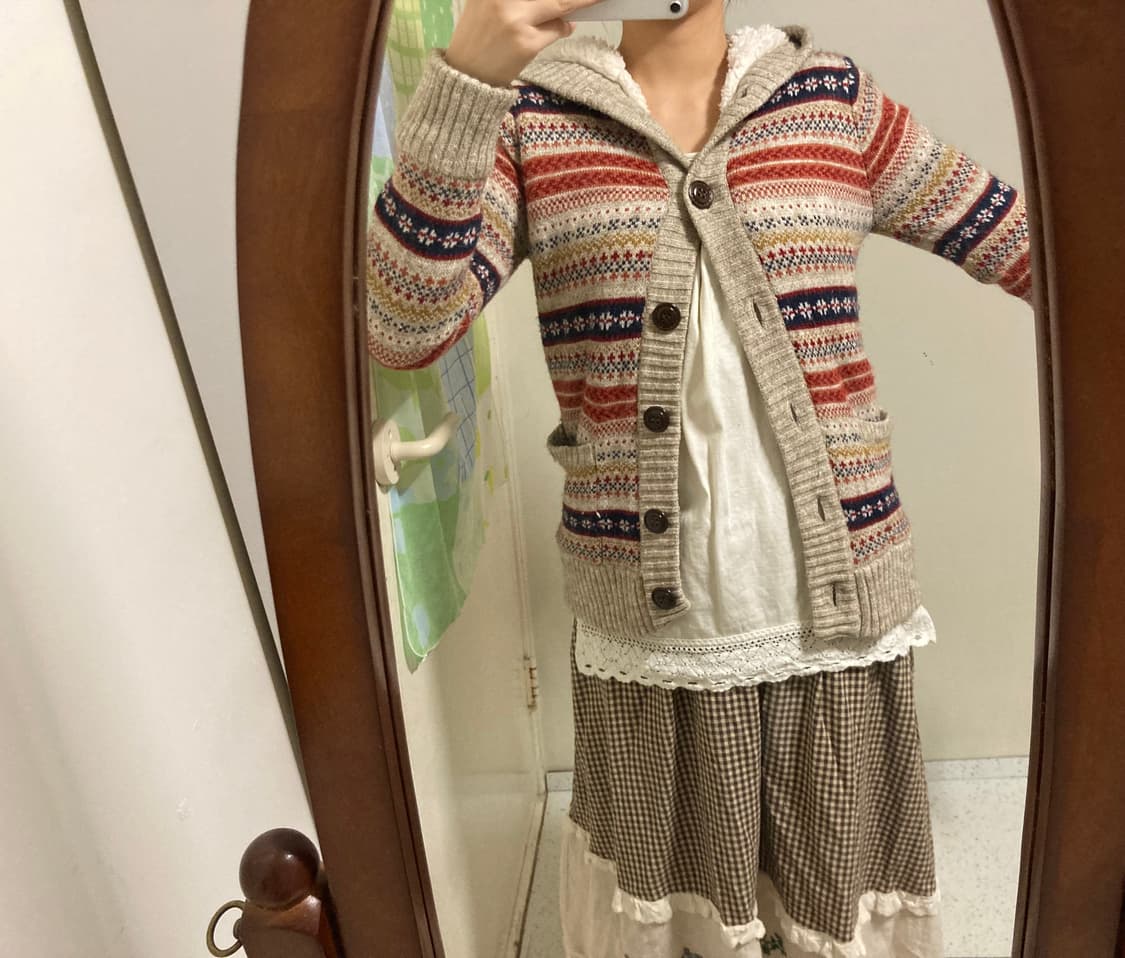 패턴 후드 양털 가디건 상품이미지4