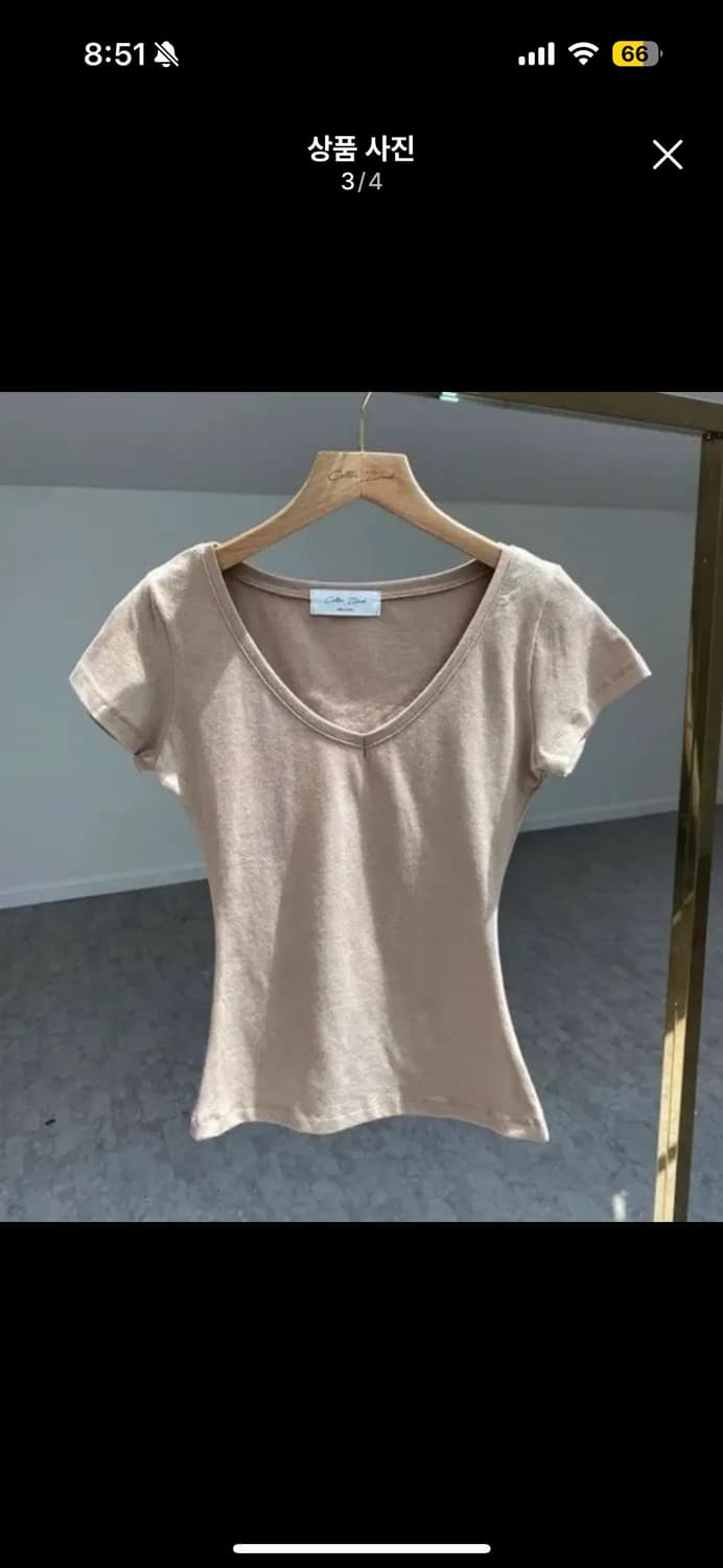 딥브이넥 베이지 반팔티 상품이미지3