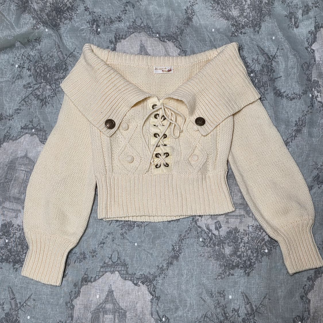 리즈리사 리본 오네갸루 오프숄더 니트 갸루일브히메갸루 상품이미지1