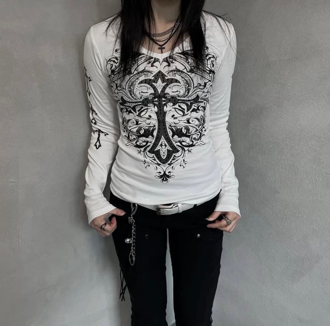 빈티지 펑크 프린팅 긴팔티 슬리브 상품이미지4