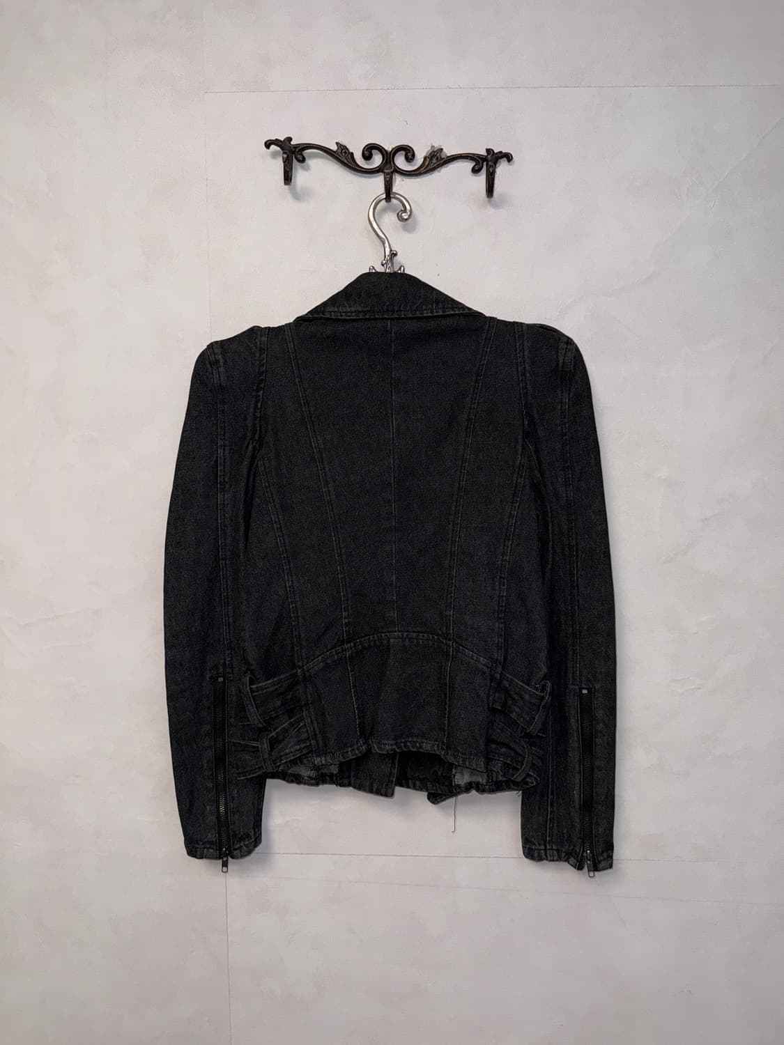 Black denim double buckle rider jacket  상품이미지5