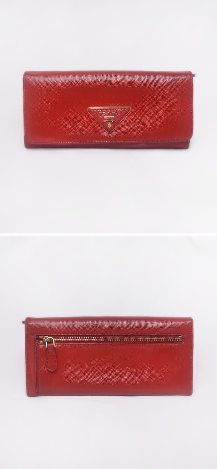 프라다 삼각로고 금장 레드 사피아노 플랩 장지갑 상품이미지2