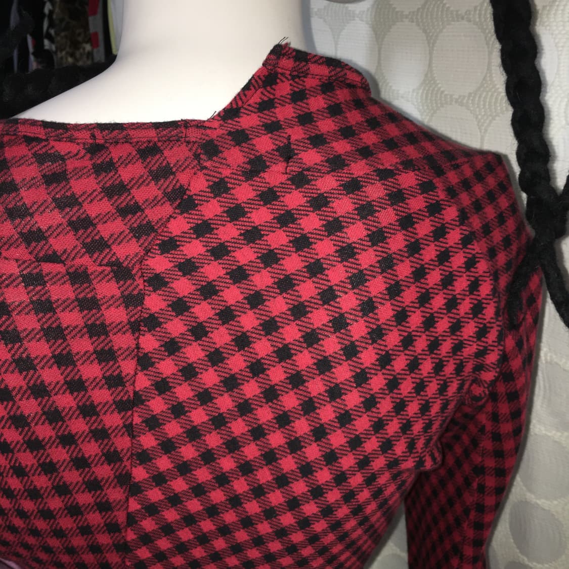 Junya watanabe레드 체크 언밸런스 긴팔 티셔츠 상품이미지4