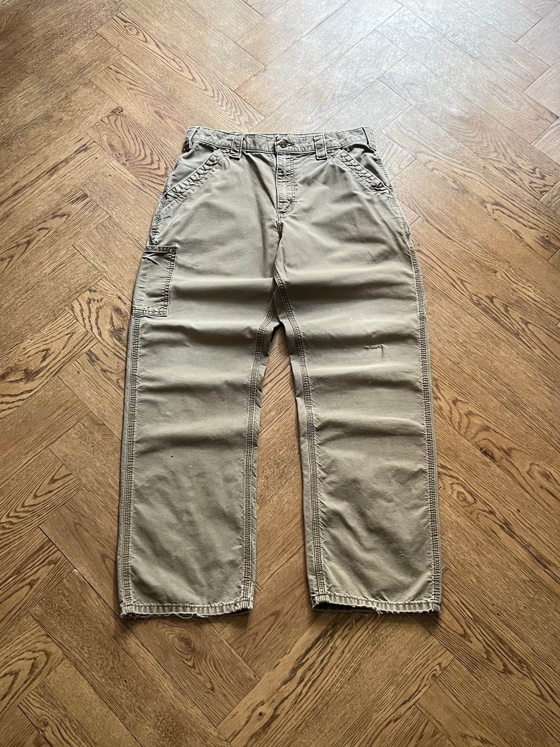 [32]칼하트 USA 빈티지 데미지 라이트브라운 싱글니 카펜터 워크 팬츠 상품이미지2