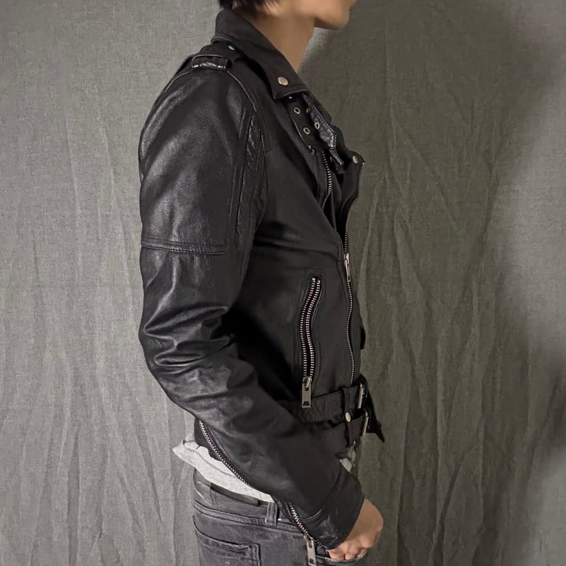 소가죽 더블벨트 라이더 자켓 상품이미지3
