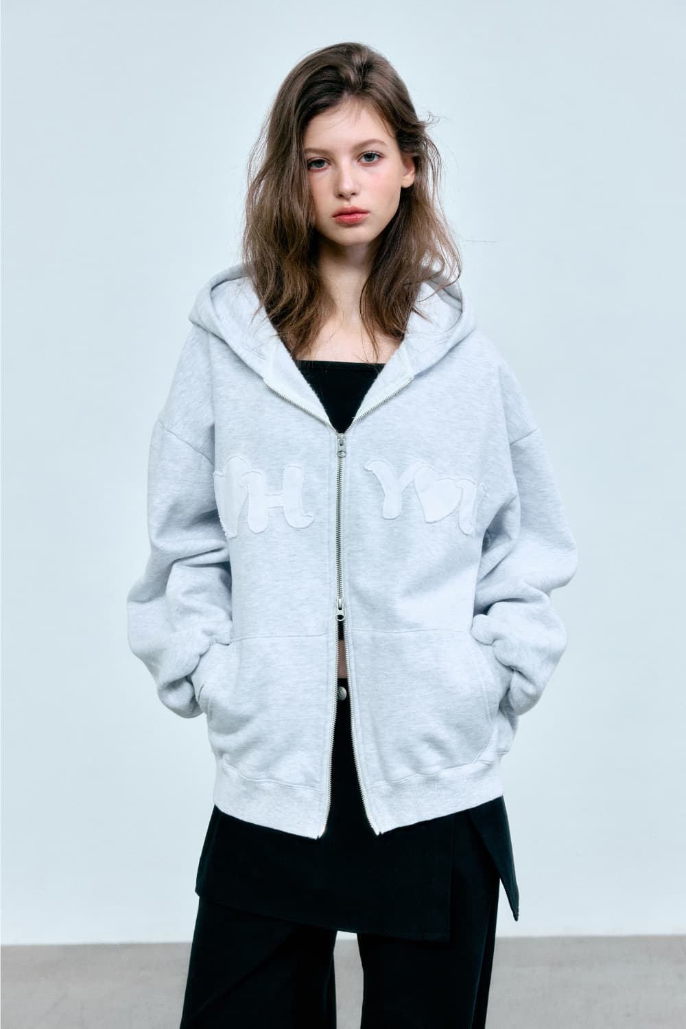 더오유 빈티지 후디 집업 멜란지 그레이 상품이미지1