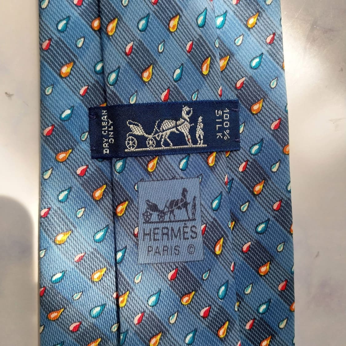 HERMES 에르메스 실크 블루 패턴 넥타이 9.4cm A등급 K2643 상품이미지6