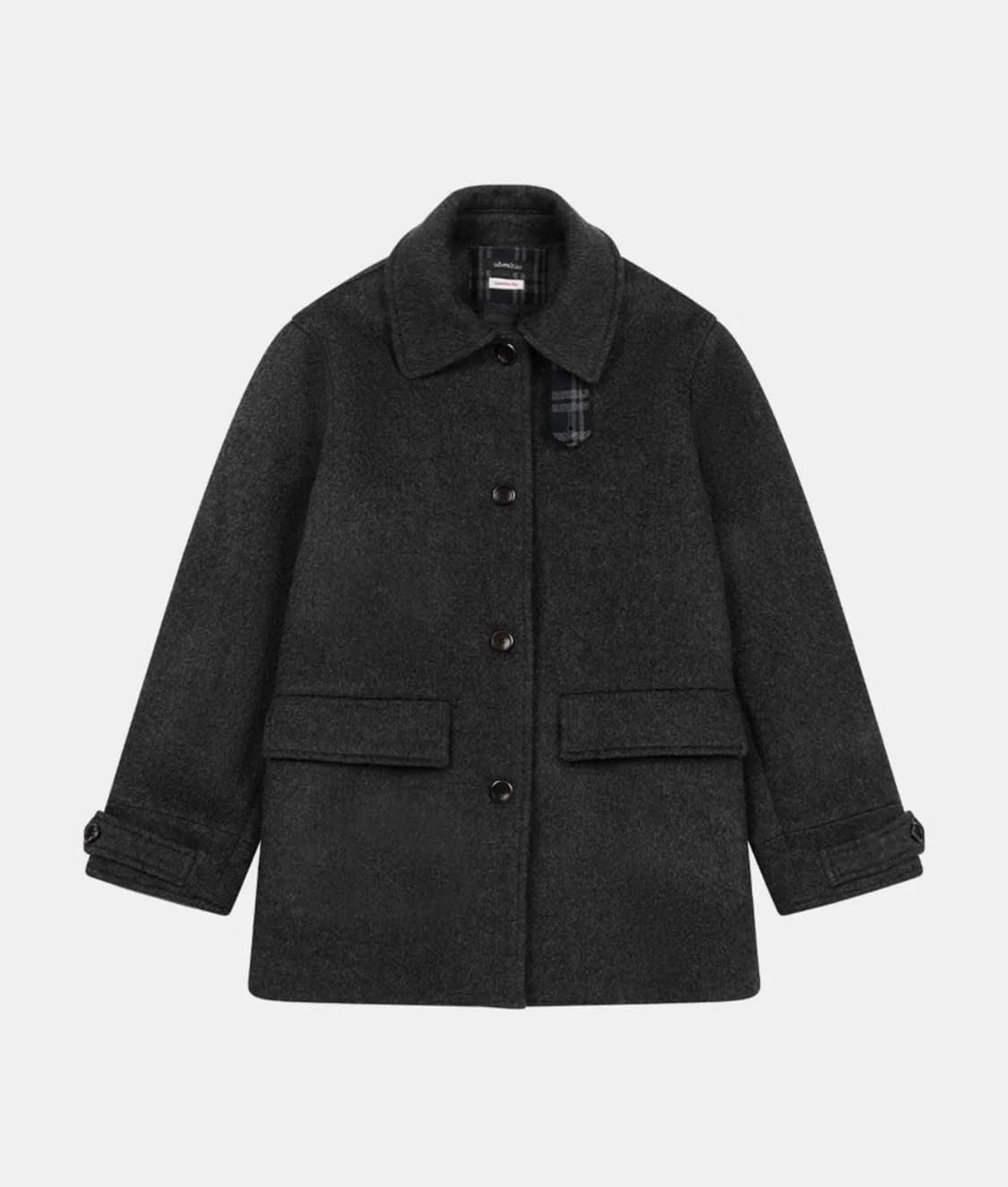 오헤시오 체크 코트 CHECK HALF WOOL COAT 차콜 상품이미지4