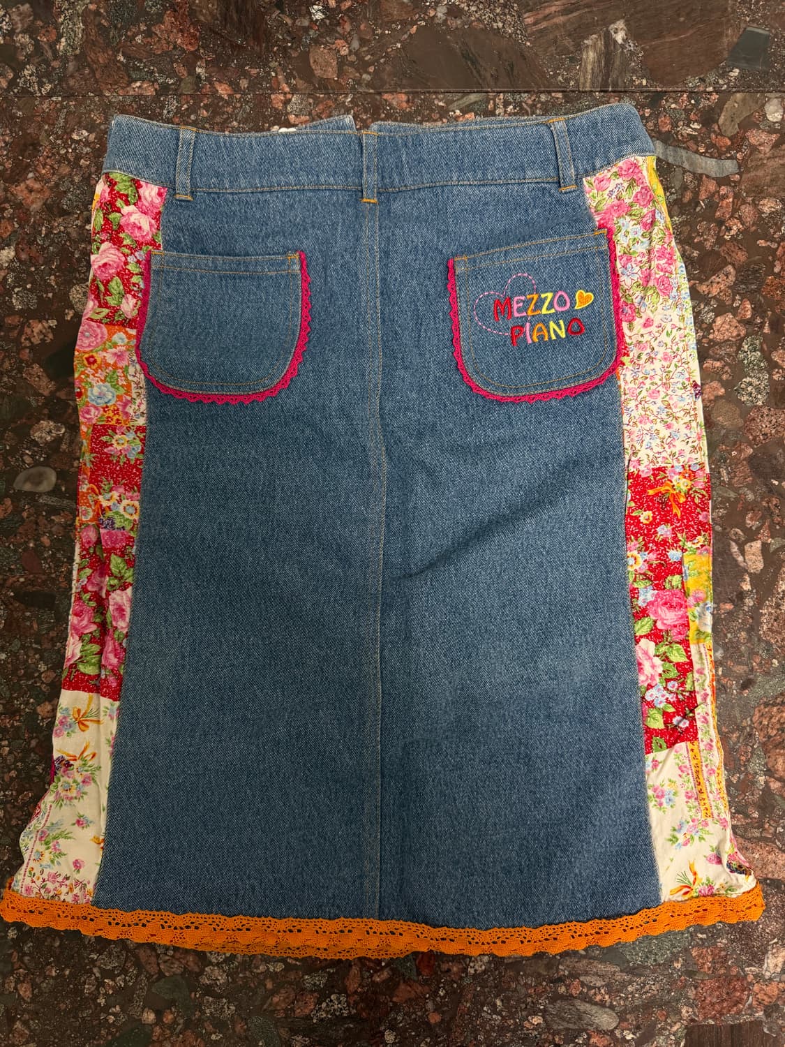 메조피아노 패치워크 데님 롱 스커트 상품이미지3