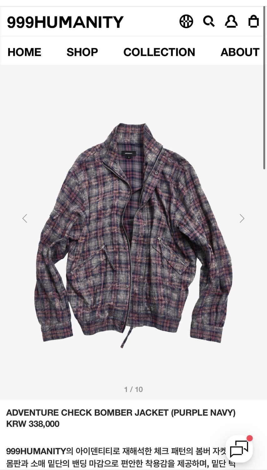 (새상품) 999휴머니티 어드벤처 체크 봄버 자켓 상품이미지1