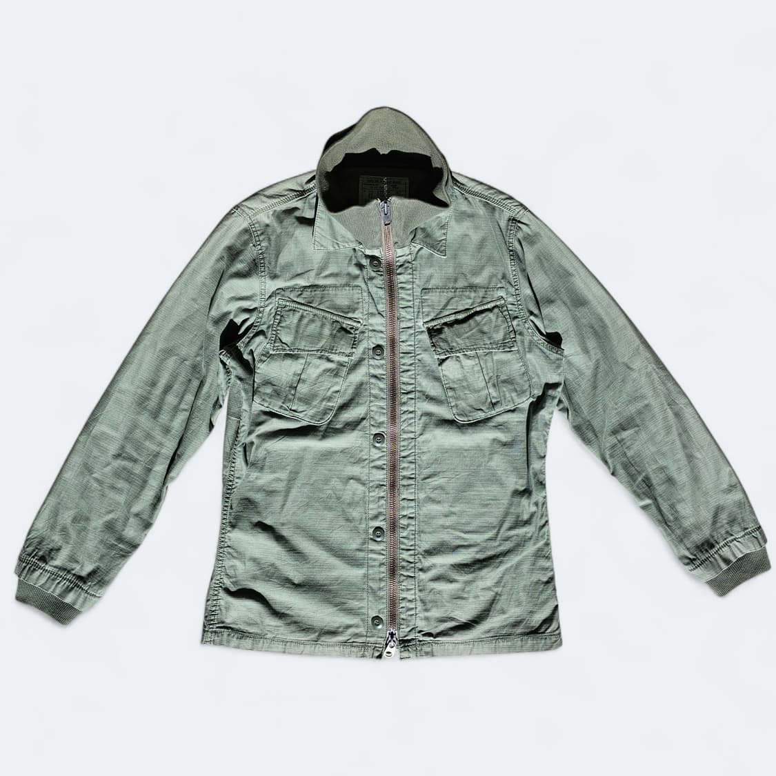 100~105 L~XL 백넘버 카키 밀리터리 하이넥 자켓 재팬 빈티지 상품이미지1