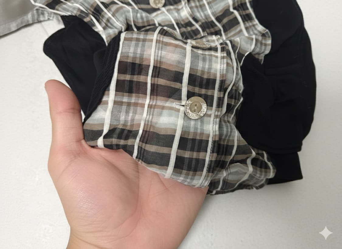 [개인결제]빈티지 체크 시스루 반팔 블라우스 상품이미지4