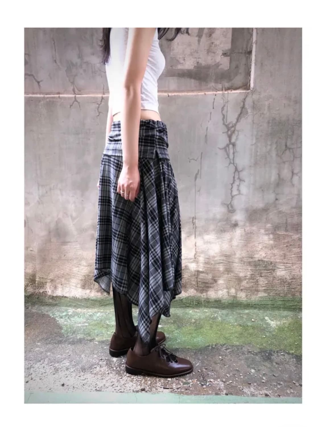 빈티지 언발 체크 미디 스커트 vintage midi skirt 상품이미지2