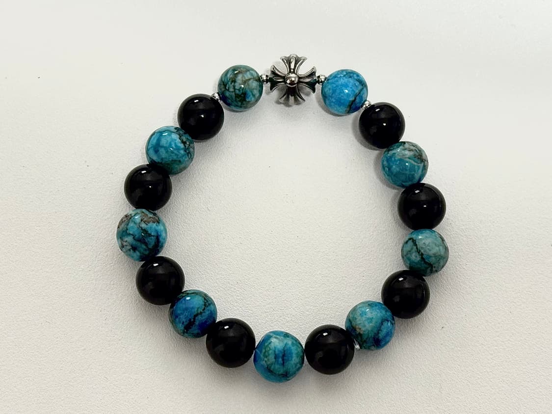 (핸드메이드) 십자가 터키석 앤 오닉스 원석팔찌 상품이미지1