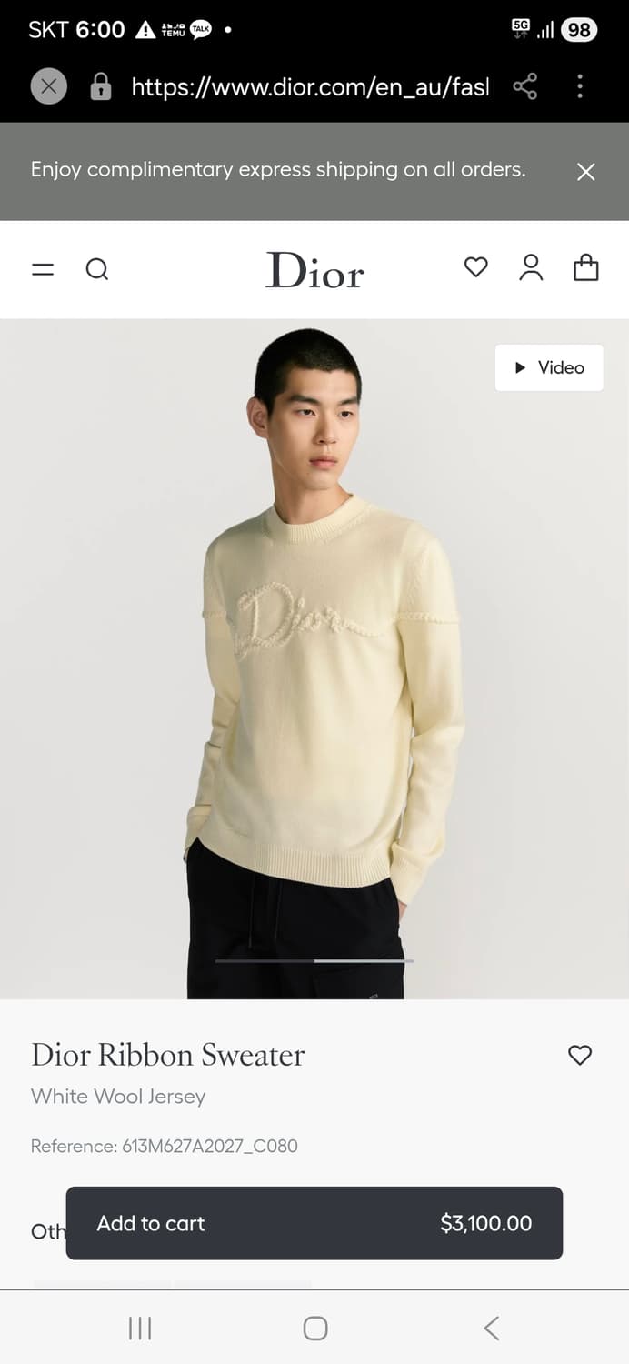 디올 25fw 리본 스웨터 티셔츠 국내매장판 상품이미지1