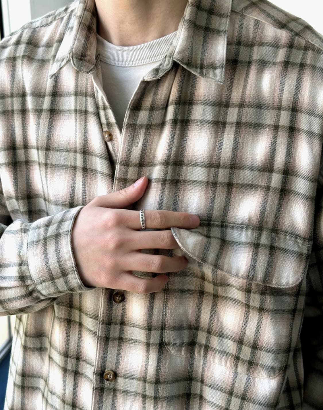 Cotton woven nel check wide shirt 상품이미지9