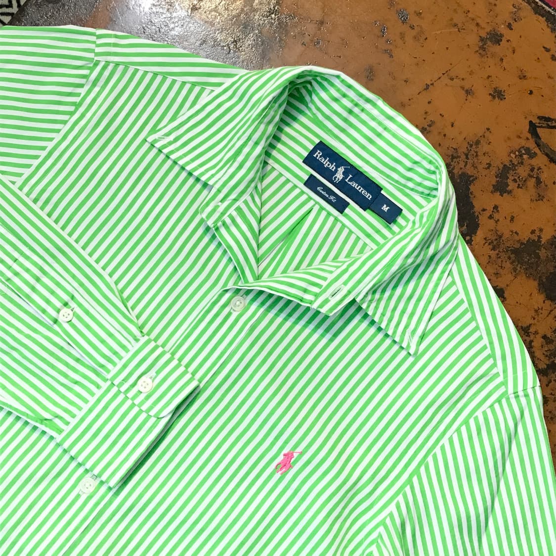 폴로랄프로렌 라이트 그린 스트라이프 코튼 셔츠 남성 102 여성 루즈핏  상품이미지3