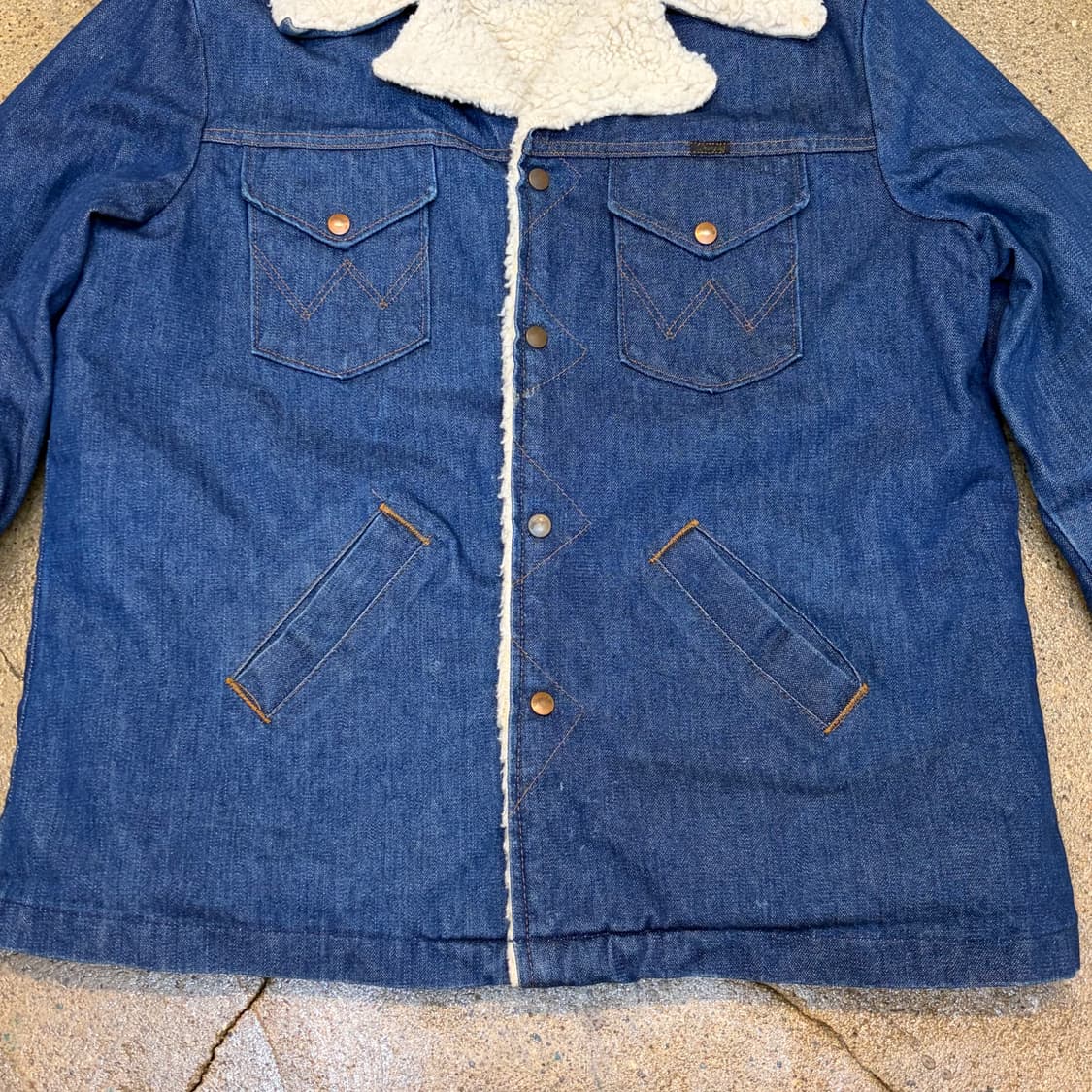 새상품급 90s Made in USA 랭글러 진청 쉐르파 양털 청자켓 상품이미지4