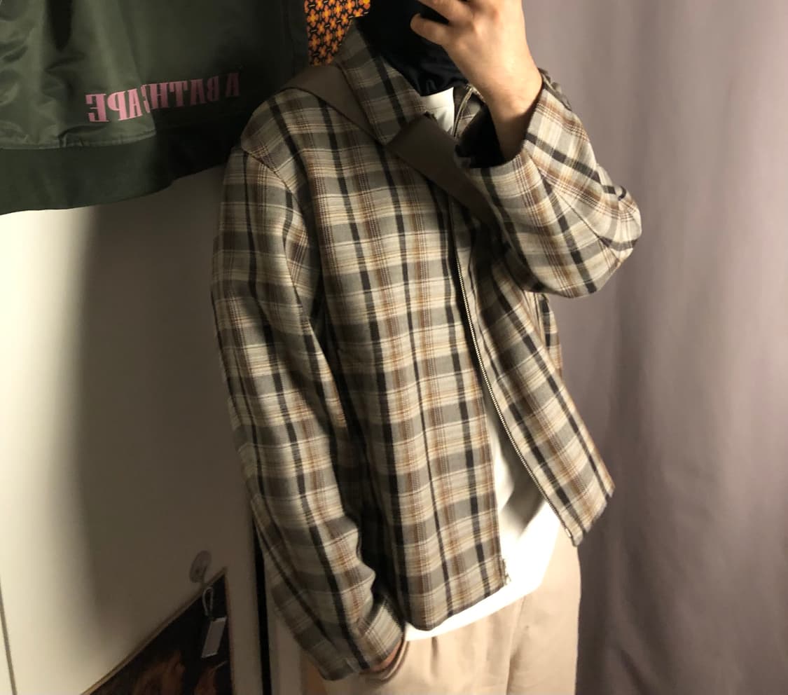 오라리 더블페이스 체크 블루종 상품이미지1