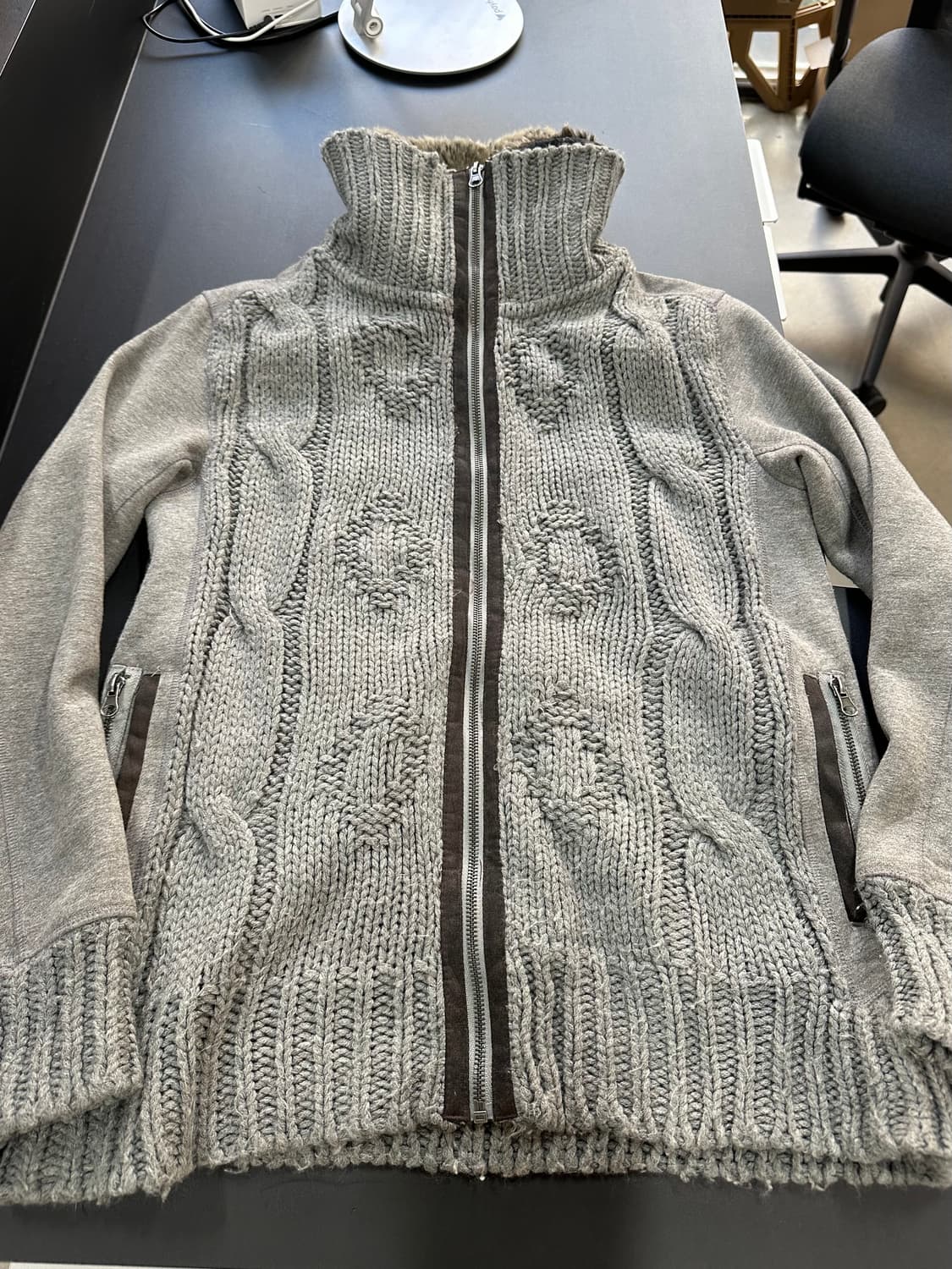 재팬빈티지 하이넥 퍼 꽈배기 니트집업 상품이미지5