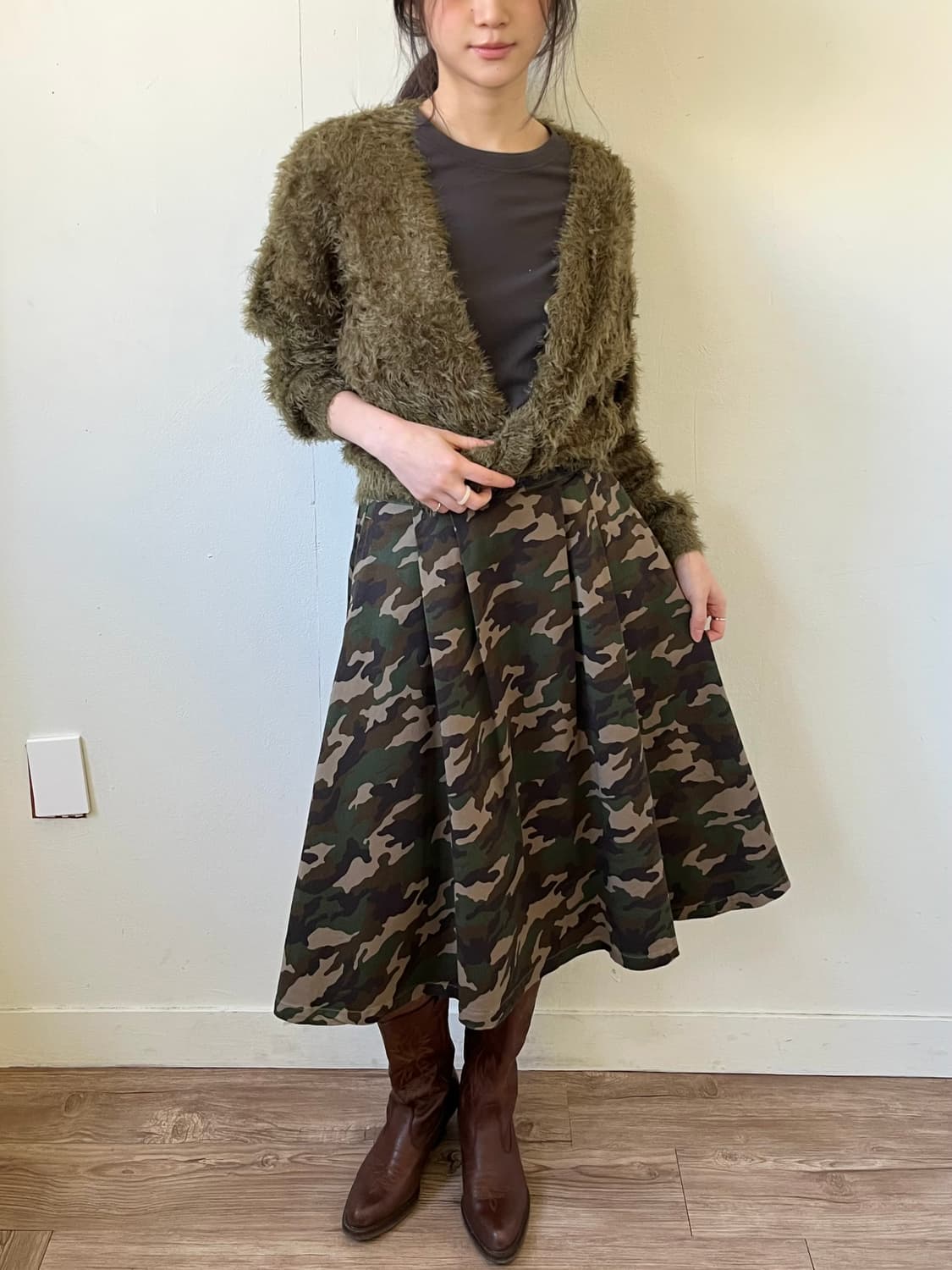 BROWNY 카모 플라쥬 스커트 상품이미지4