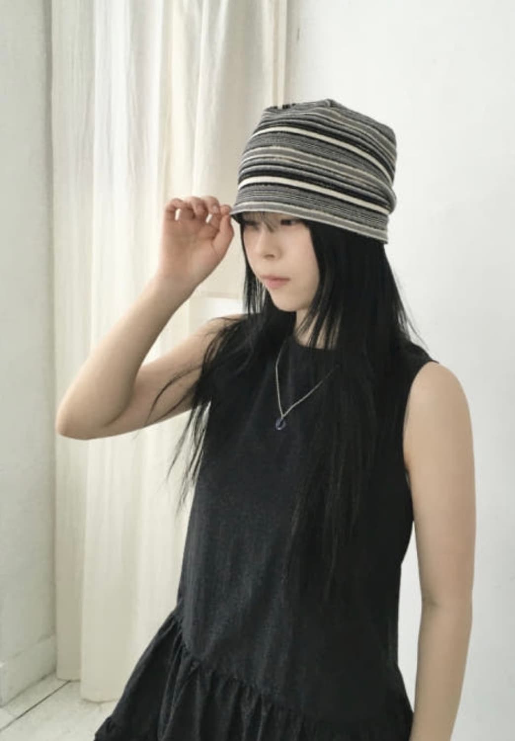 빈티지 스트라이프 비니 베이지/블루 상품이미지4