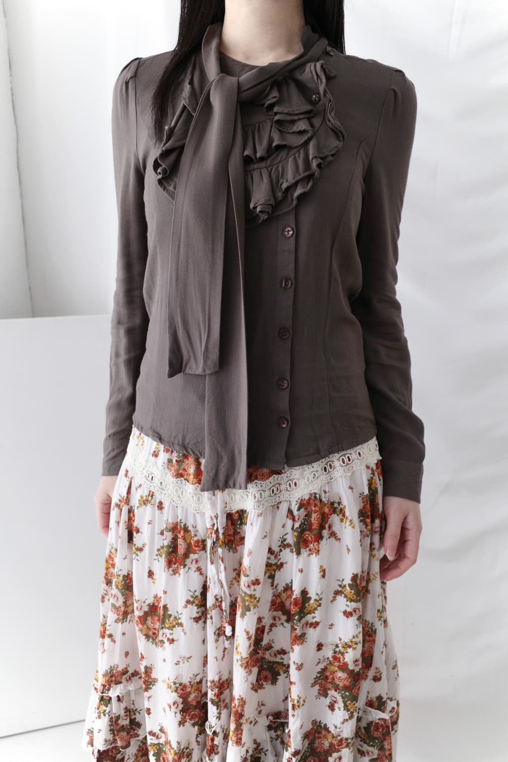 frill tie unbalanced shirt 상품이미지6