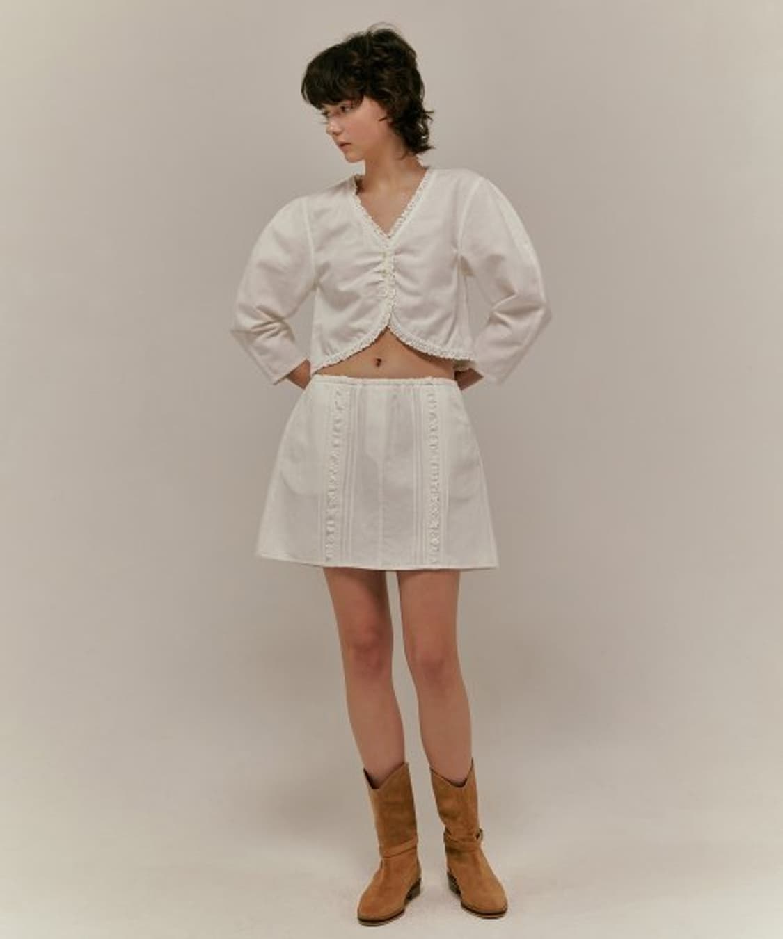 새상품) 오버듀플레어 가든 레이스 밴딩 스커트 상품이미지1