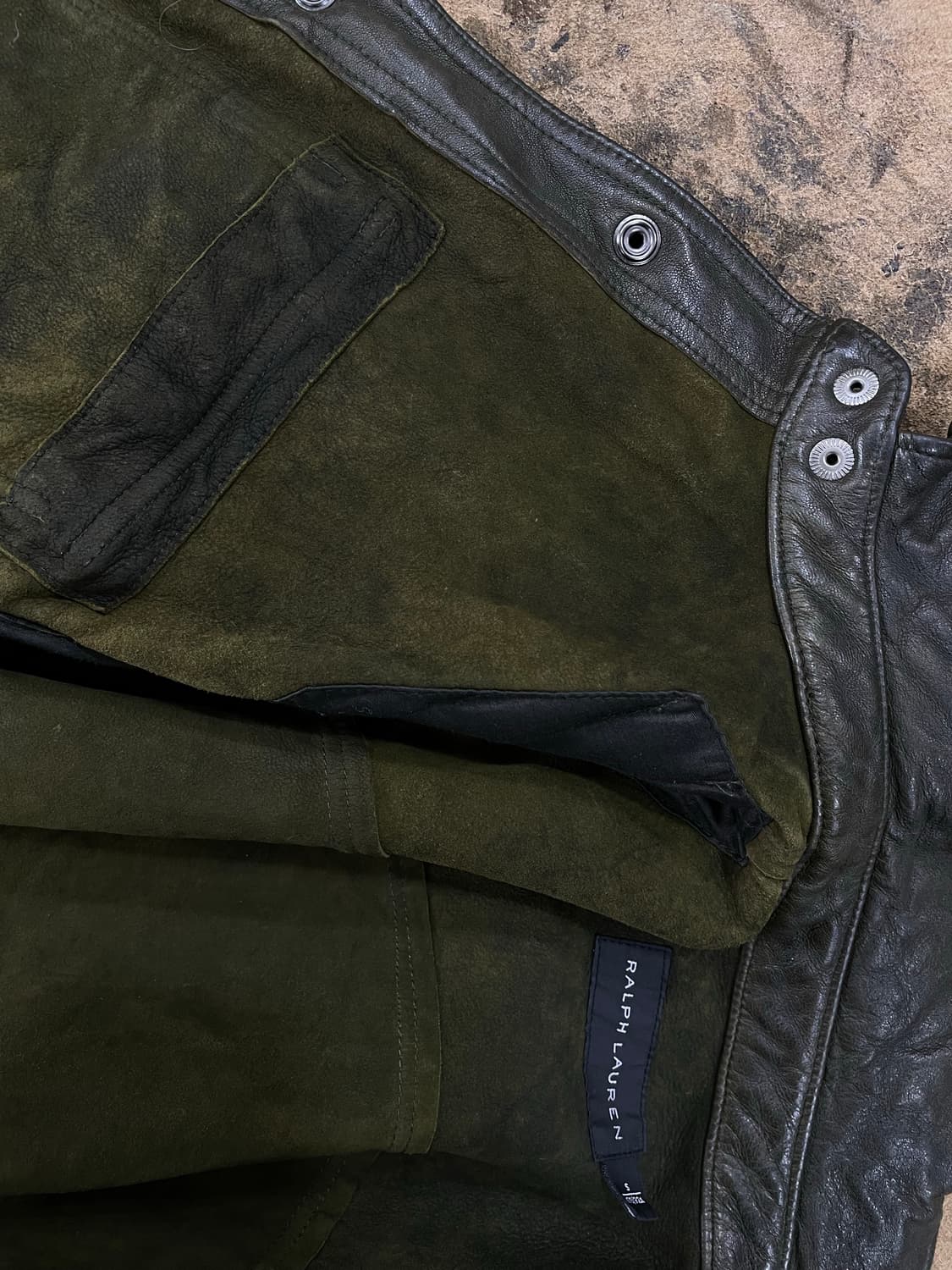 폴로랄프로렌(블랙라벨)/블랙카키 니트매치 양가죽자켓(S) 상품이미지9