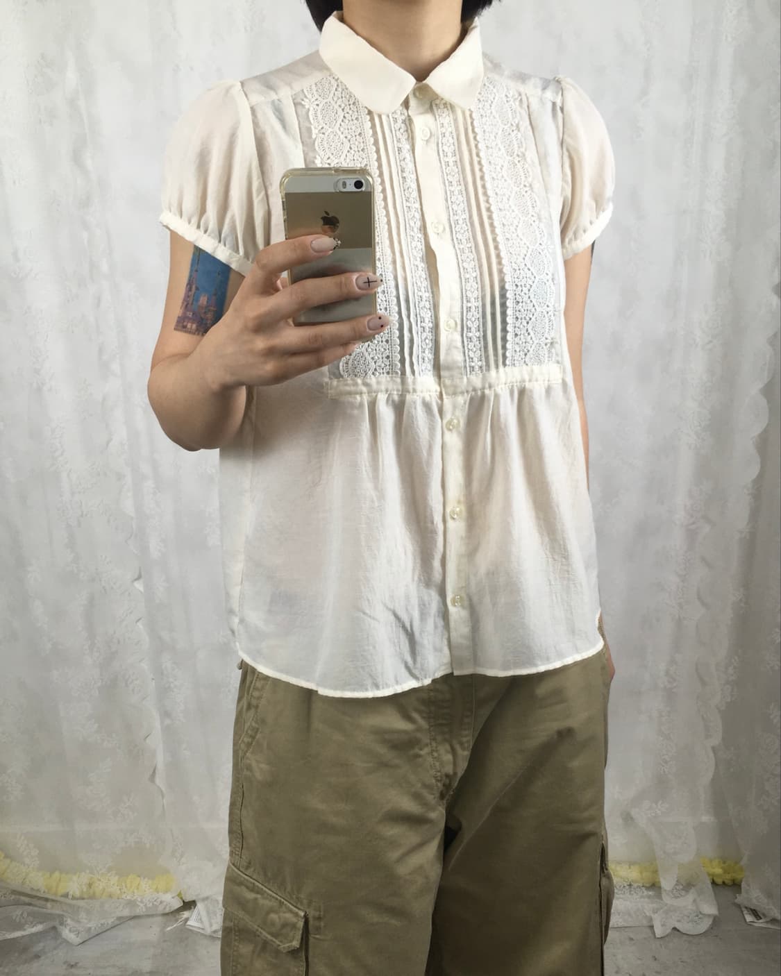 JPN ivory crochet lace point top 상품이미지2