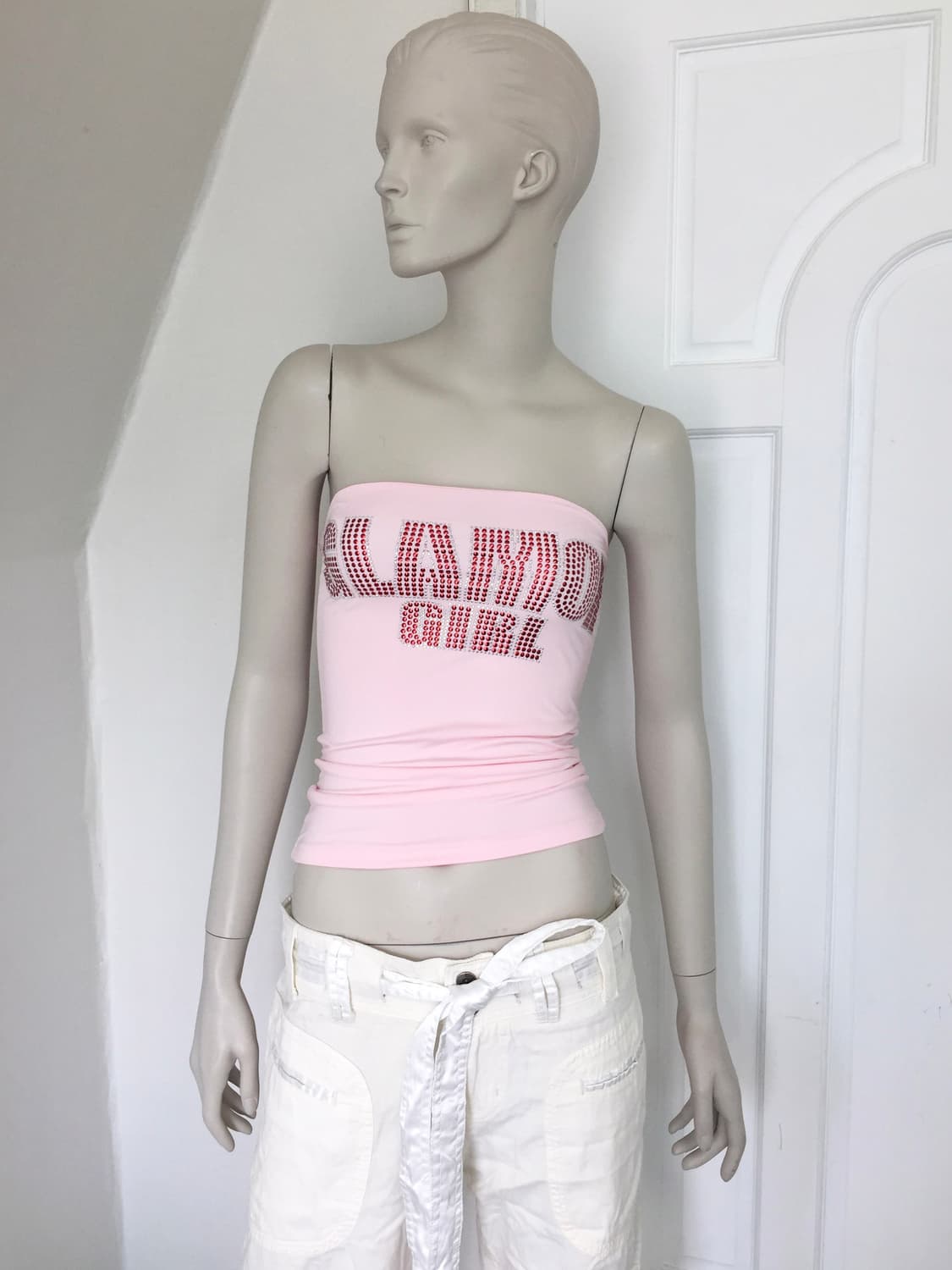 Rhinestone Lettering Tube Top Pink 상품이미지1