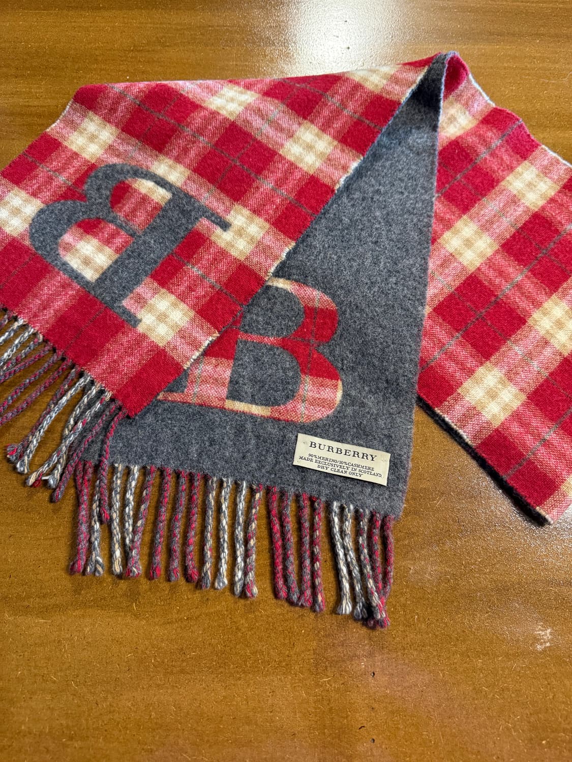 버버리 BURBERRY B로고 체크 양면 머플러 그레이 레드 FREE 상품이미지6