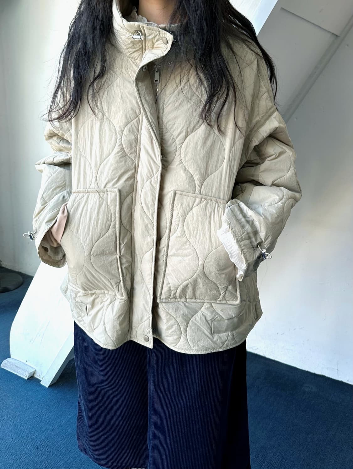 Quilted mil design over blouson jacket 상품이미지7