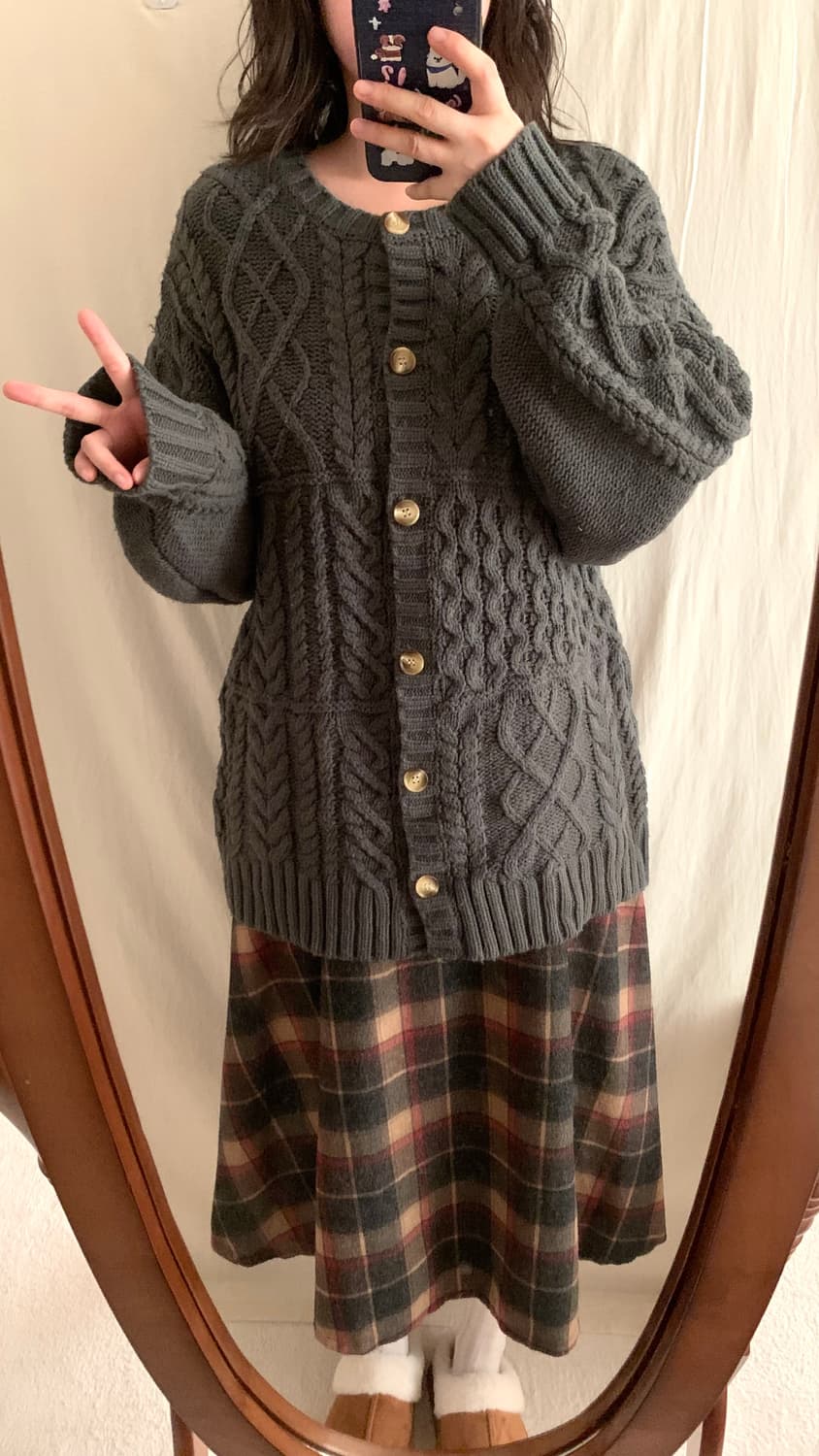 빈티지 브라운 모리 체크 롱스커트 상품이미지3