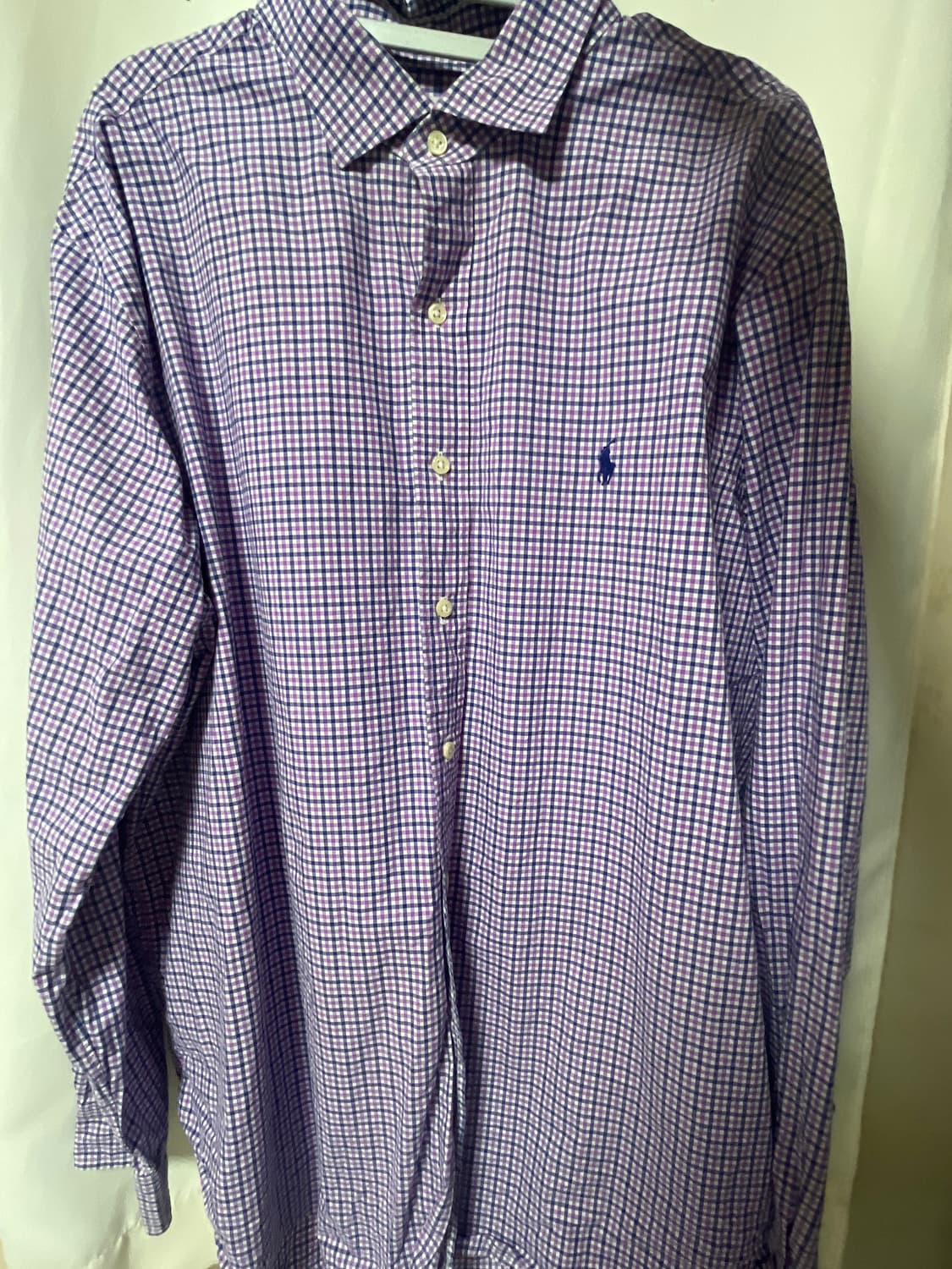 폴로 퍼플 깅엄 코튼 포니그린 셔츠 상품이미지1