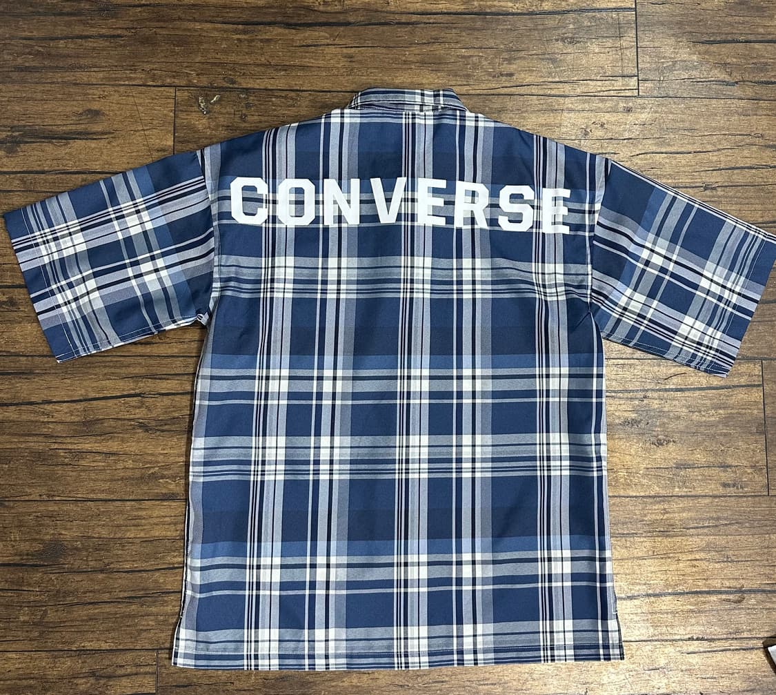컨버스 CONVERSE 일본판 빅로고 체크 반팔 셔츠 L 새상품 상품이미지6