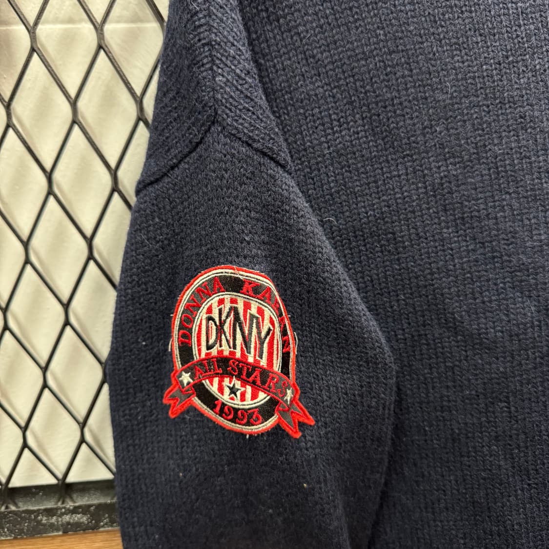 90s DKNY 빈티지 니트 가디건 패치워크 포인트 네이비 상품이미지7