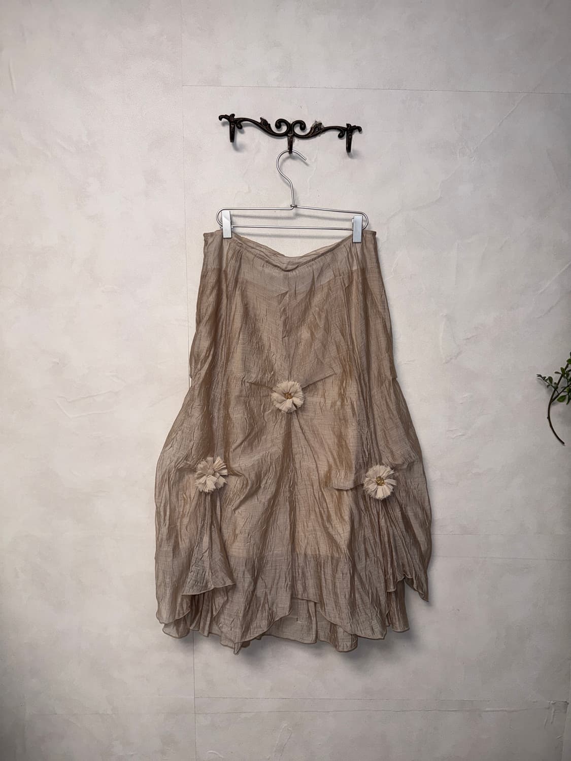 Beige silk shirring fairy flower skirt 상품이미지3