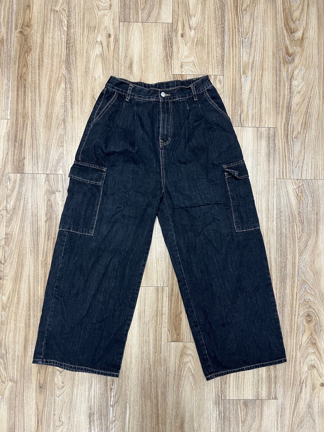 와이드 카고 흑청바지  상품이미지1