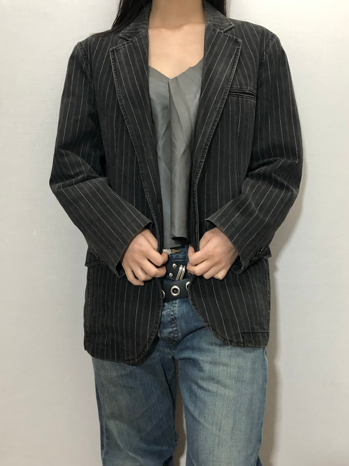 빈티지 빈폴 그레이 스트라이프 자켓 상품이미지3