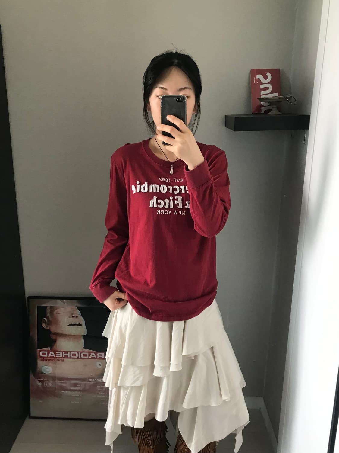 아베크롬비 중앙 자수로고 버건디 롱슬리브티 상품이미지2