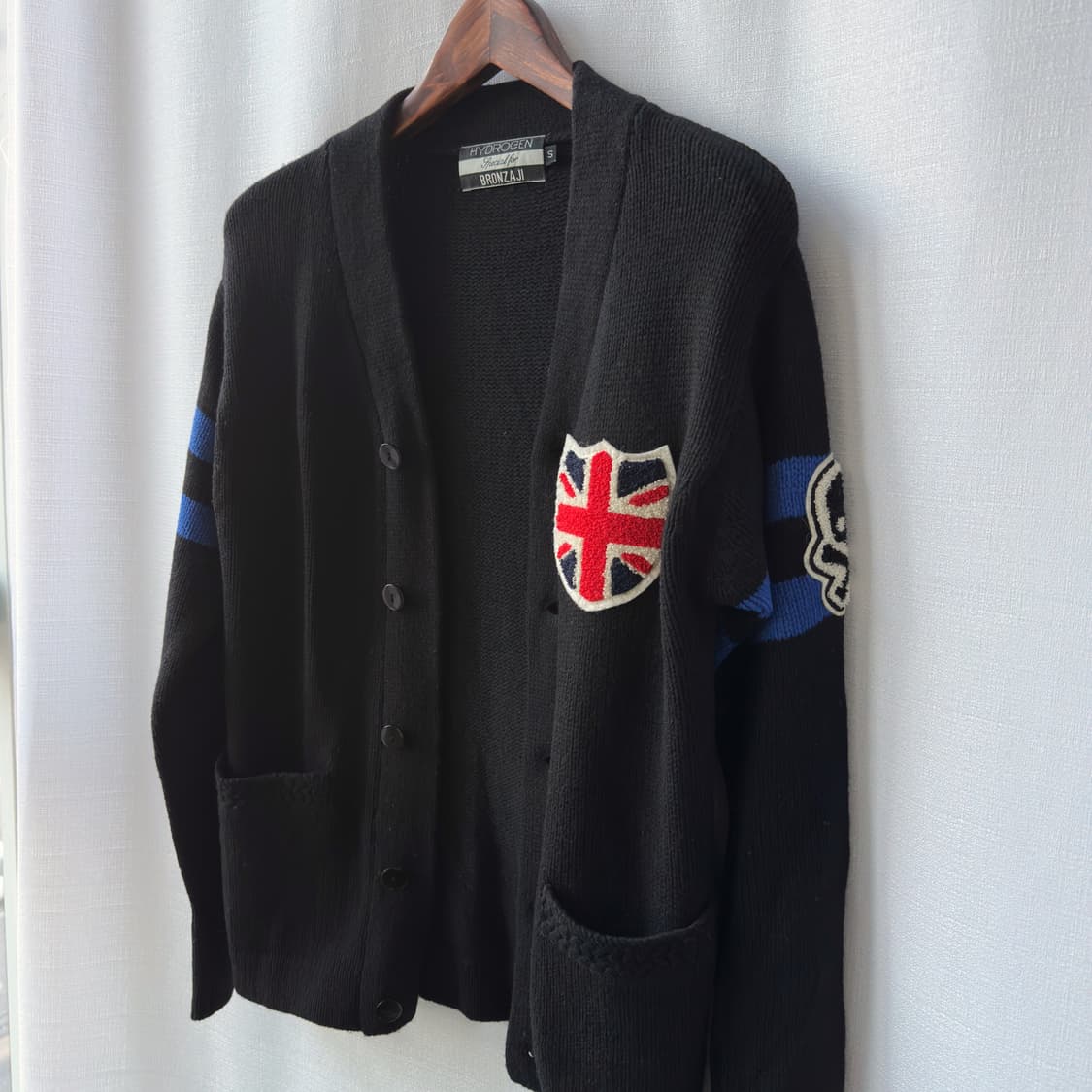 하이드로겐 bronzaji 스컬 유니언잭 패치 울 가디건 블랙 S 상품이미지7
