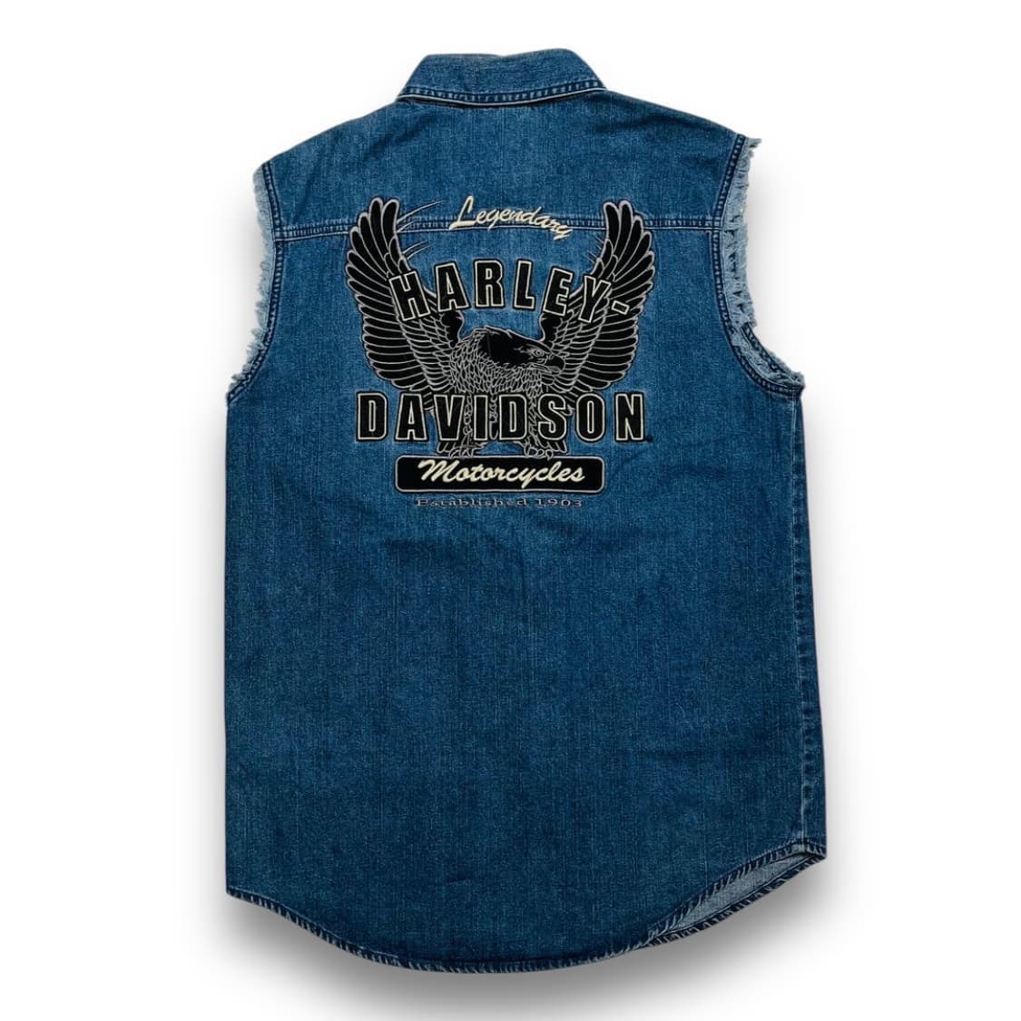 할리 데이비슨 후면 이글 자수 빈티지 데님 슬리브리스 상품이미지1
