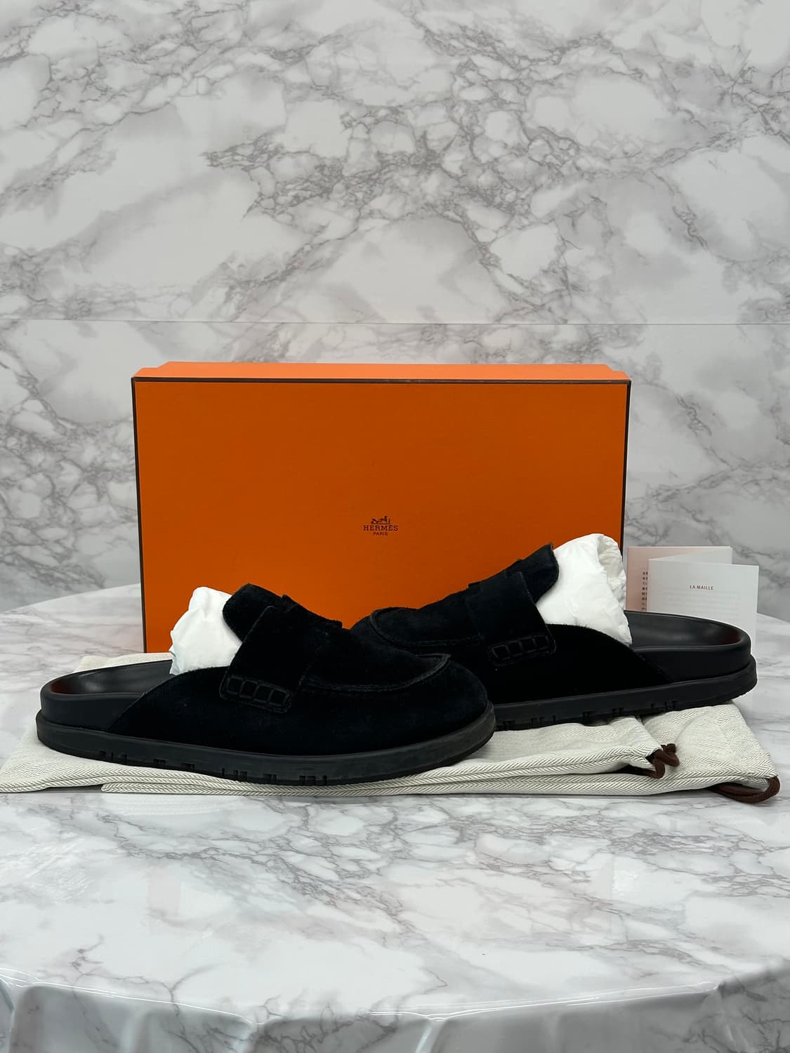 [풀구성] 에르메스 고 뮬 스웨이드 블랙 상품이미지1